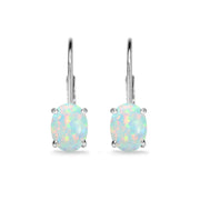 Sterling Silver Created White Opal 7x5mm Oval Solitaire Dainty Leverback Earrings