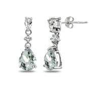 Sterling Silver Light Aquamarine & White Topaz Pear-Cut Teardrop Dangling Stud Earrings
