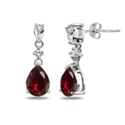 Sterling Silver Created Ruby & White Topaz Pear-Cut Teardrop Dangling Stud Earrings