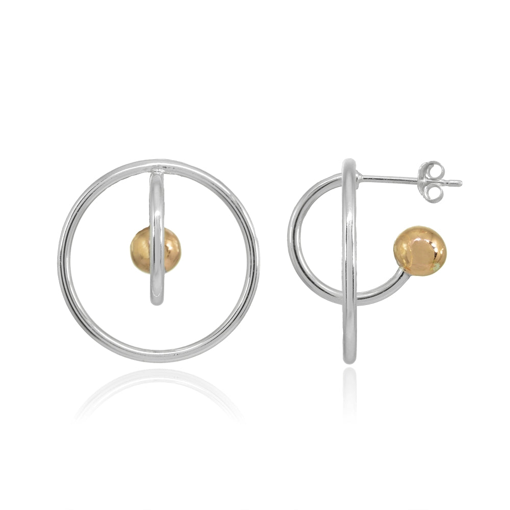 Two-Tone Rose Gold Flashed Sterling Silver Open Circle Bead Round Earrings
