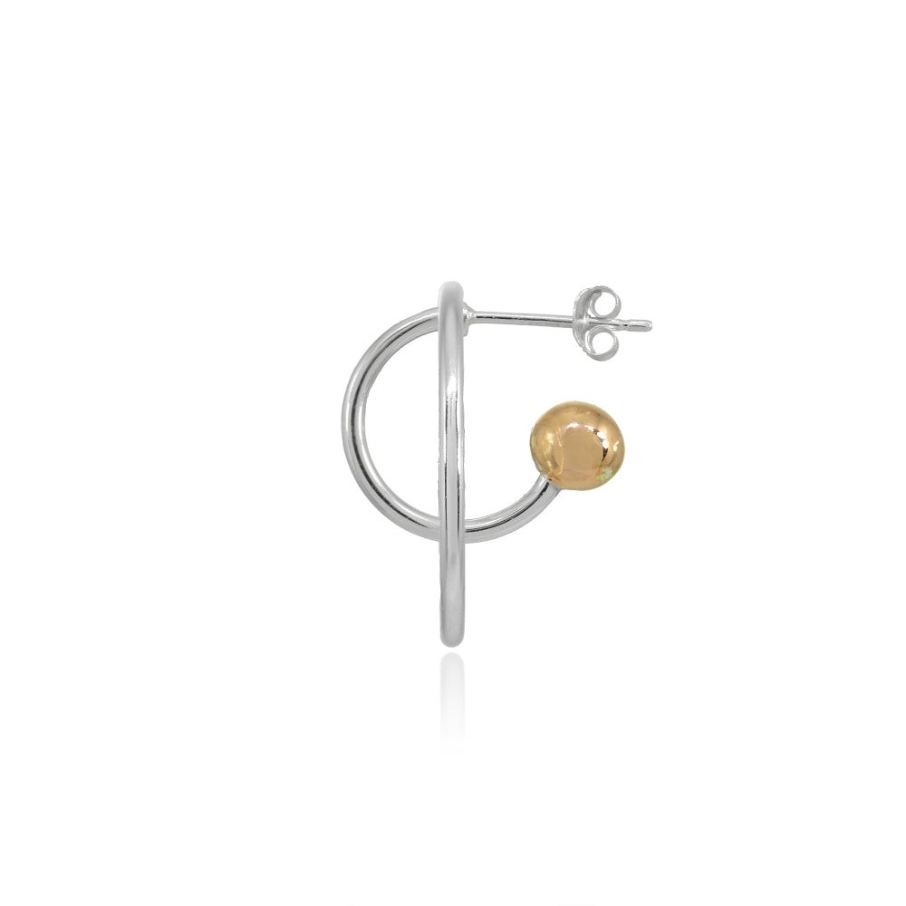 Two-Tone Rose Gold Flashed Sterling Silver Open Circle Bead Round Earrings-2