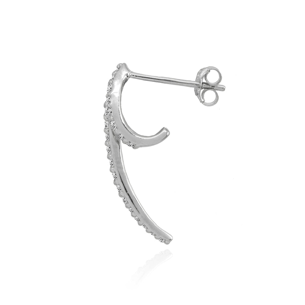 Sterling Silver Cubic Zirconia Dainty Long Bar Swirl Design Stud Earrings-2