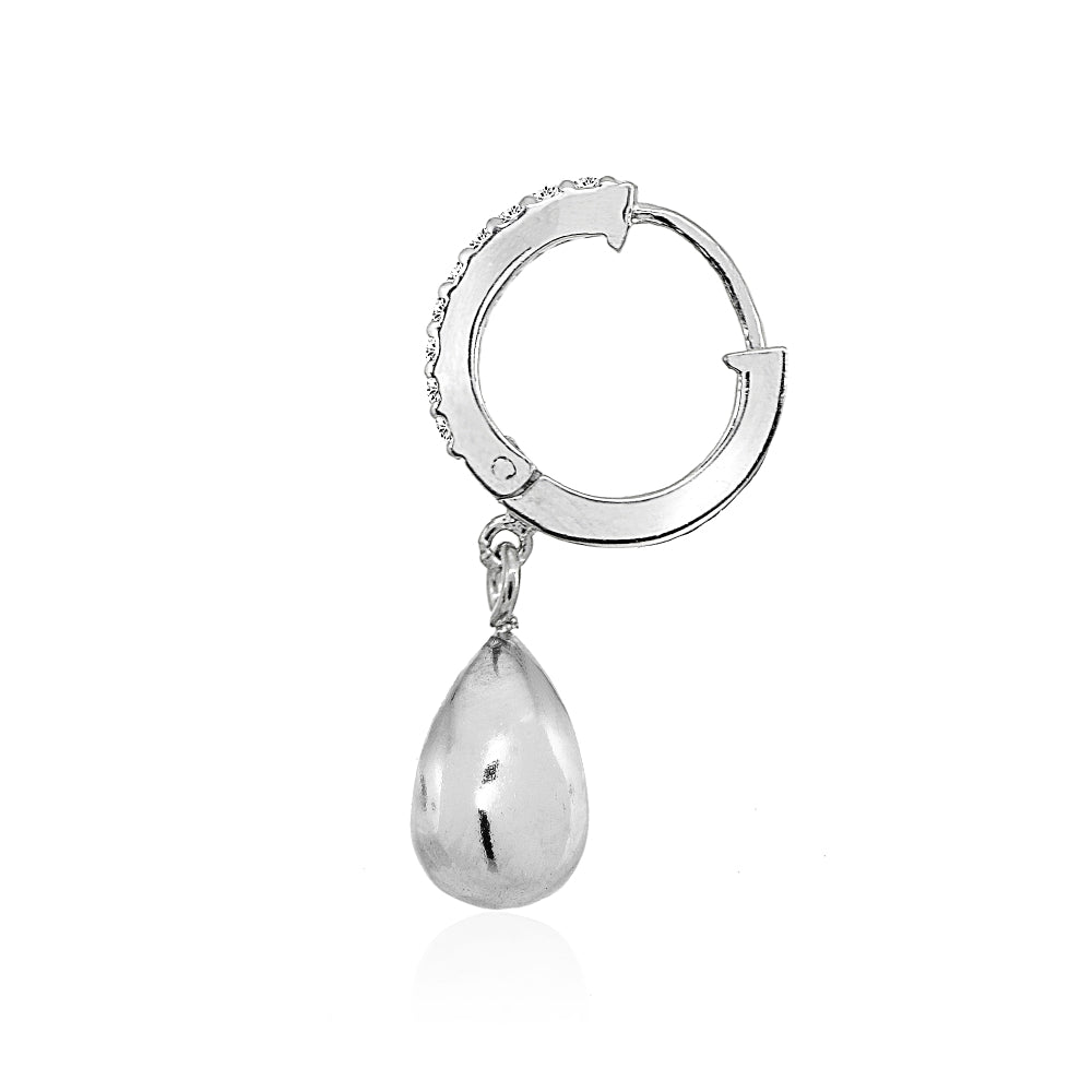 Sterling Silver Polished Cubic Zirconia Teardrop Bead Dangle Leverback Earrings-2