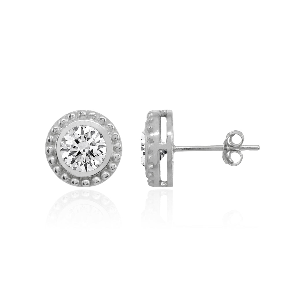 Sterling Silver Polished Cubic Zirconia Bezel-Set Round Stud Earrings