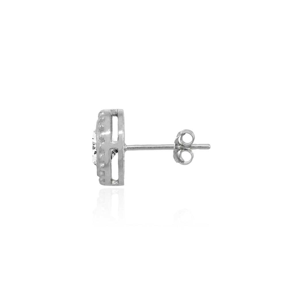 Sterling Silver Polished Cubic Zirconia Bezel-Set Round Stud Earrings-2