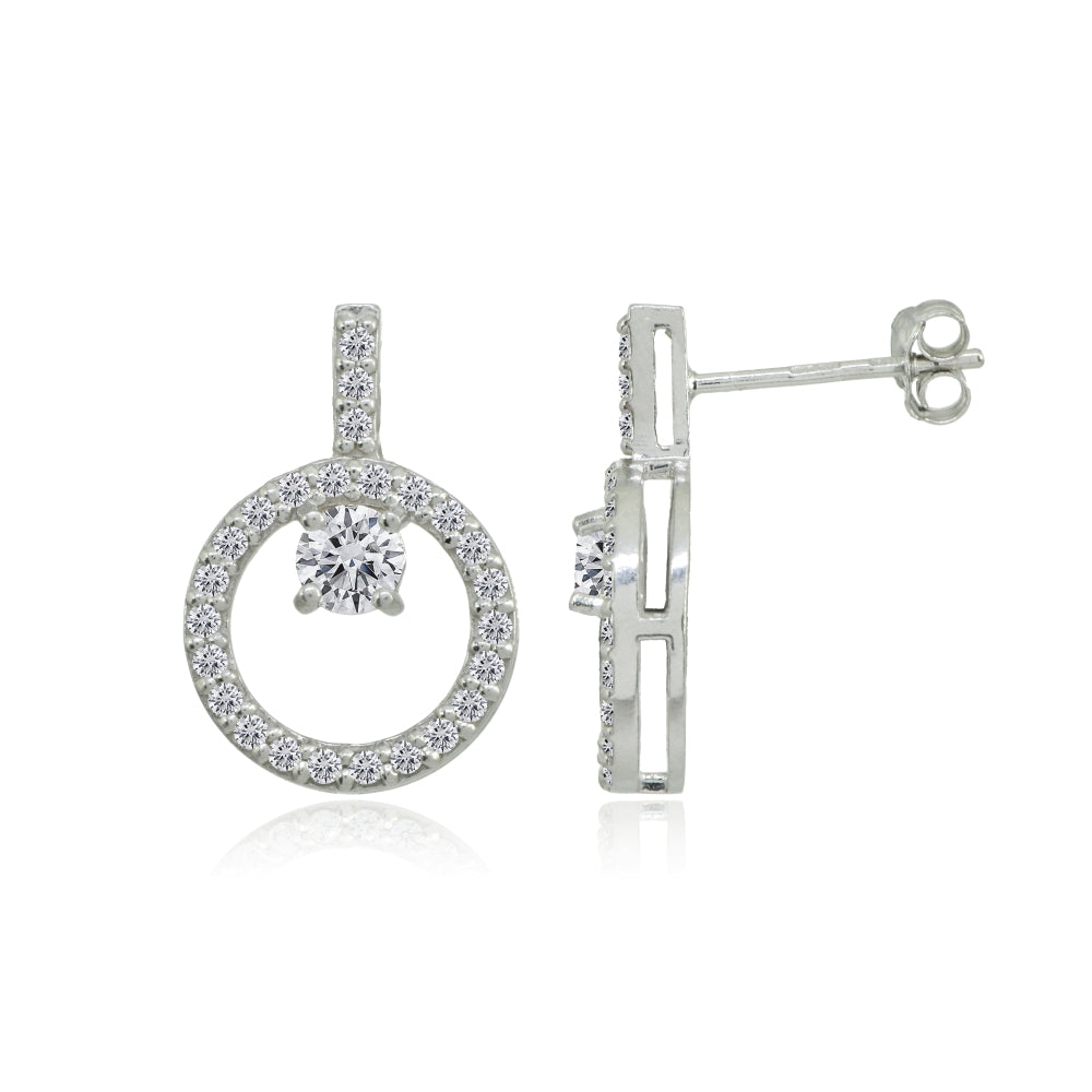 Sterling Silver Cubic Zirconia Open Circle Round Drop Stud Earrings