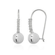 Sterling Silver Polished Cubic Zirconia Dainty Round Bead Drop Earrings