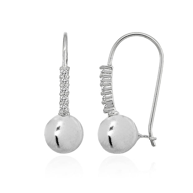 Sterling Silver Polished Cubic Zirconia Dainty Round Bead Drop Earrings