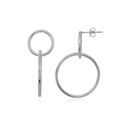 Sterling Silver Intertwined Open Circles Round Frontal Hoop Drop Earrings