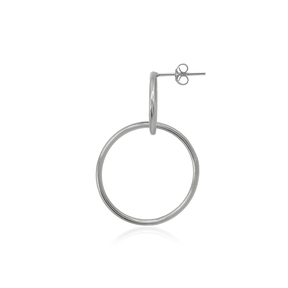 Sterling Silver Intertwined Open Circles Round Frontal Hoop Drop Earrings-2