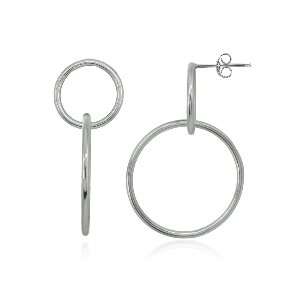 Sterling Silver Polished Open Circles Round Frontal Hoop Drop Earrings