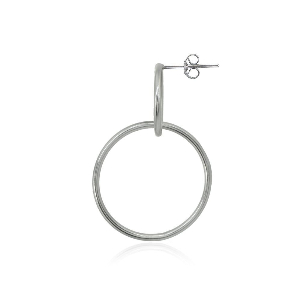 Sterling Silver Polished Open Circles Round Frontal Hoop Drop Earrings-2