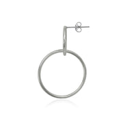 Sterling Silver Polished Open Circles Round Frontal Hoop Drop Earrings