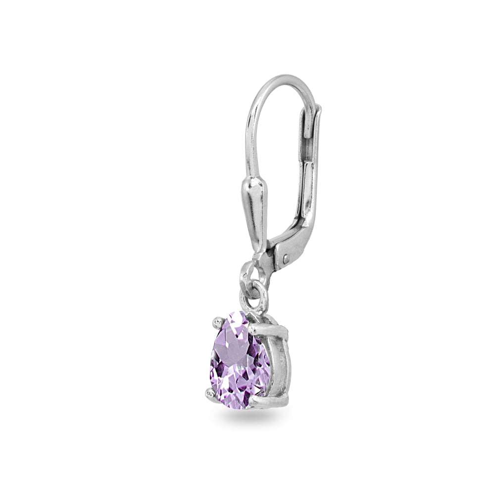 Sterling Silver Amethyst 7x5mm Pear-Cut Teardrop Drop Dangle Leverback Earrings-2