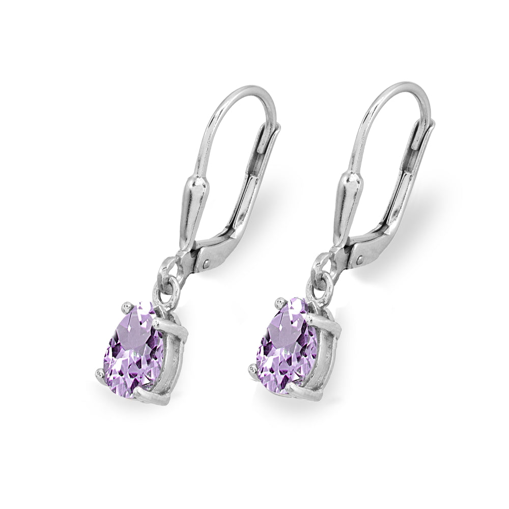 Sterling Silver Amethyst 7x5mm Pear-Cut Teardrop Drop Dangle Leverback Earrings-3