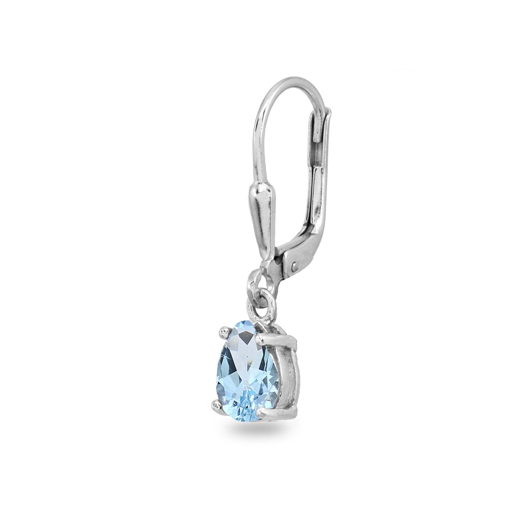 Sterling Silver Blue Topaz 7x5mm Pear-Cut Teardrop Drop Dangle Leverback Earrings-2