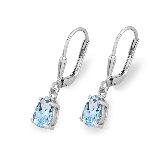 Sterling Silver Blue Topaz 7x5mm Pear-Cut Teardrop Drop Dangle Leverback Earrings