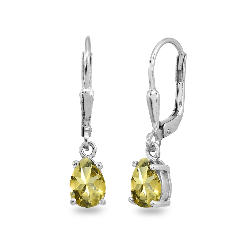 Sterling Silver Citrine 7x5mm Pear-Cut Teardrop Drop Dangle Leverback Earrings