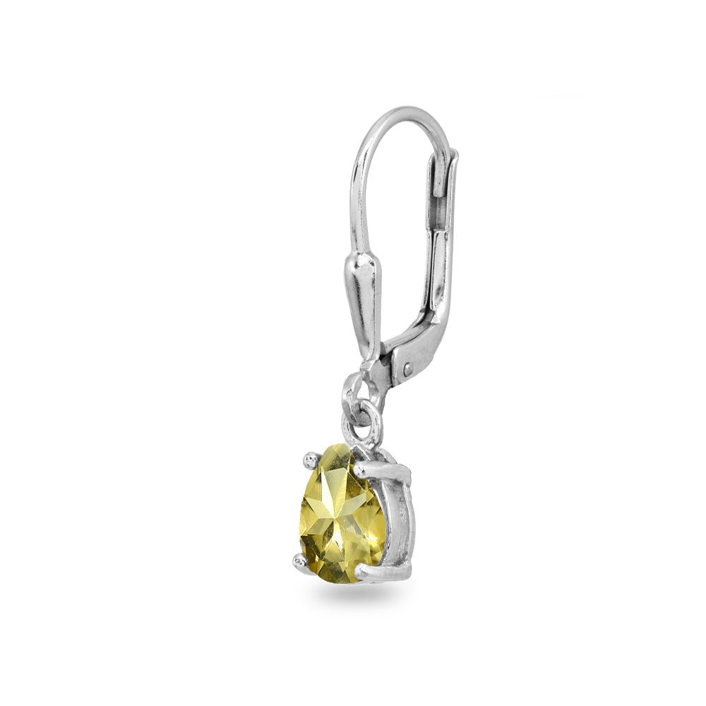 Sterling Silver Citrine 7x5mm Pear-Cut Teardrop Drop Dangle Leverback Earrings-2