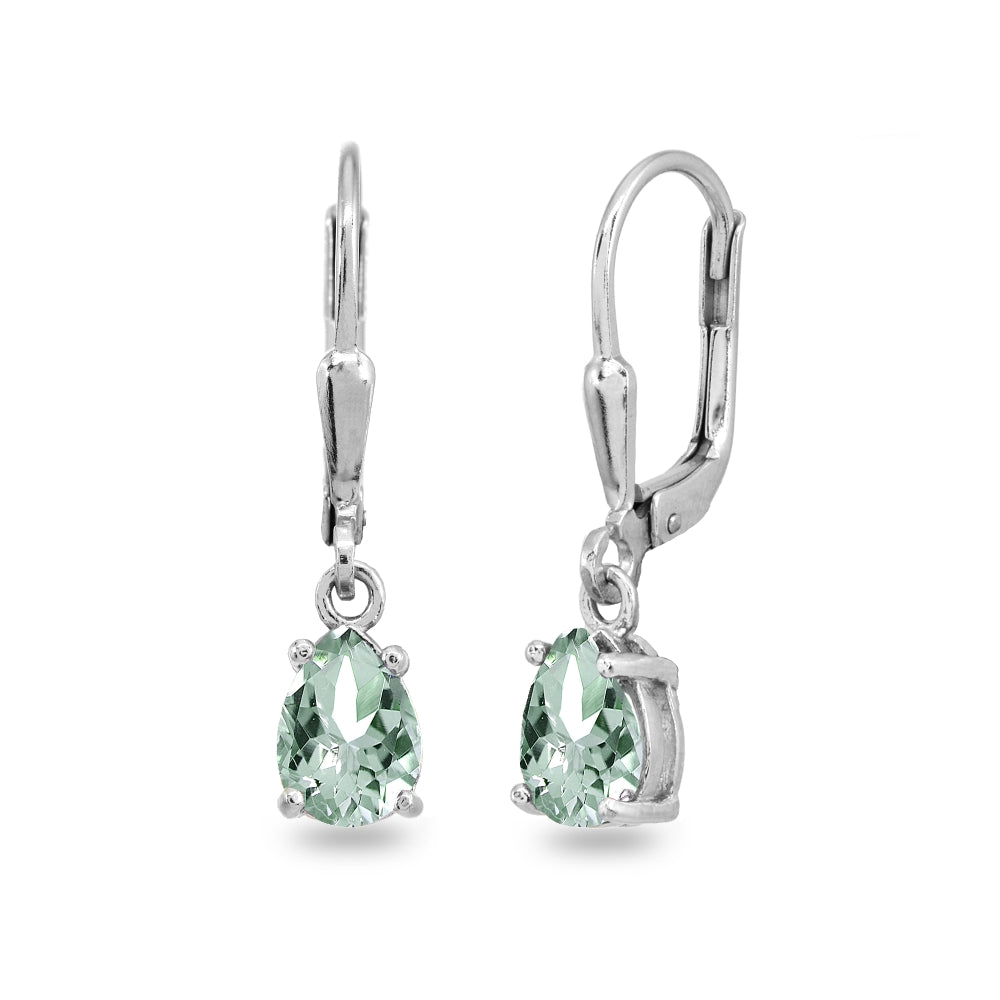 Sterling Silver Green Amethyst 7x5mm Pear-Cut Teardrop Drop Dangle Leverback Earrings