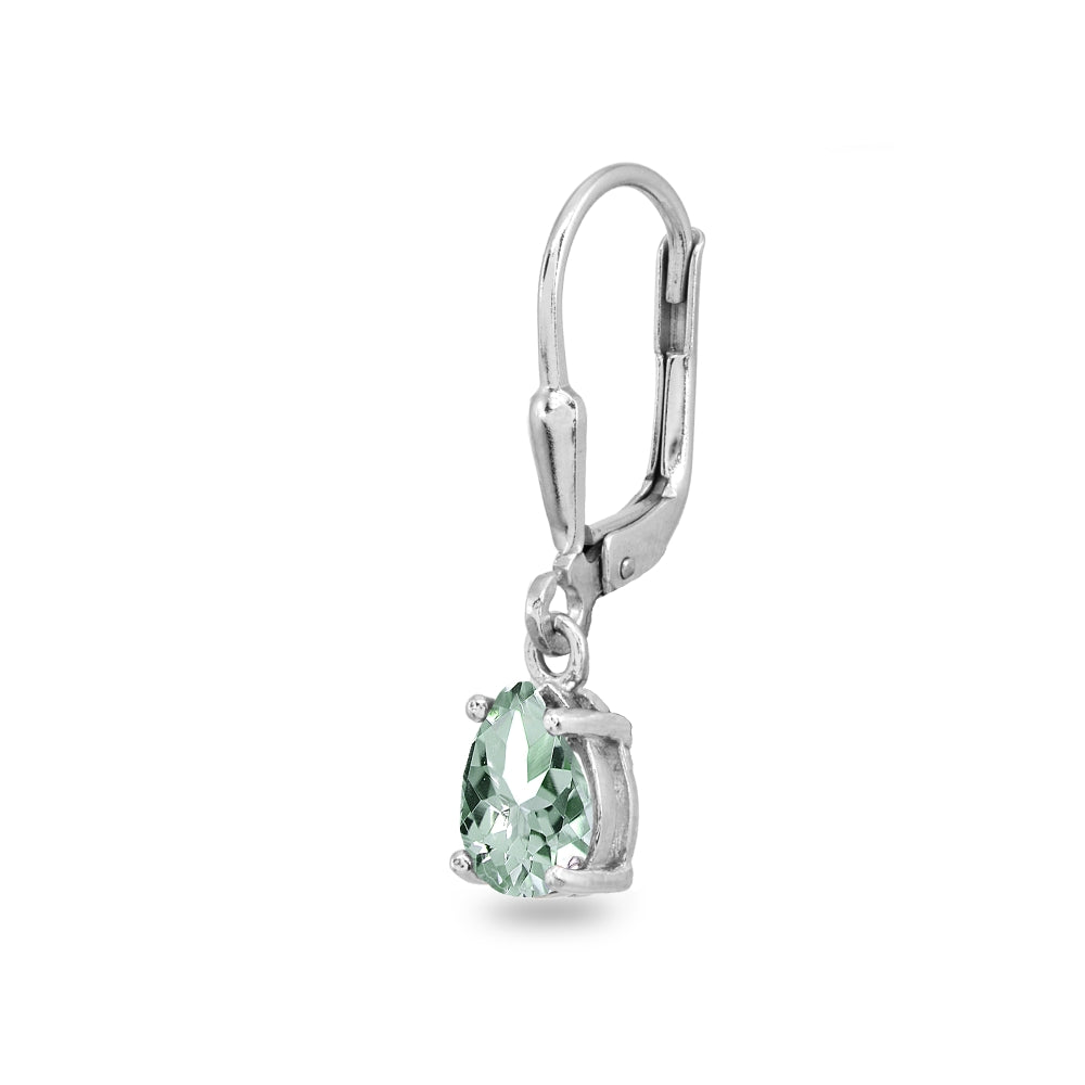 Sterling Silver Green Amethyst 7x5mm Pear-Cut Teardrop Drop Dangle Leverback Earrings-2