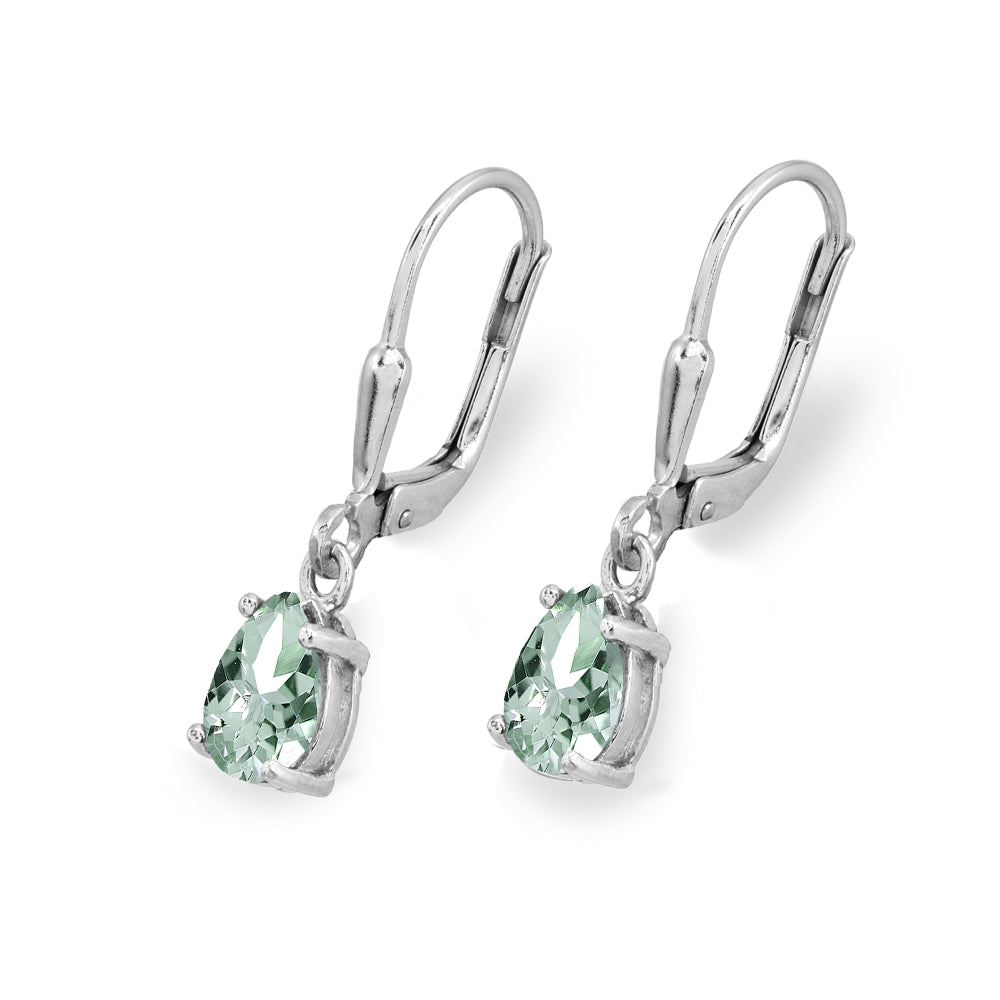 Sterling Silver Green Amethyst 7x5mm Pear-Cut Teardrop Drop Dangle Leverback Earrings-3
