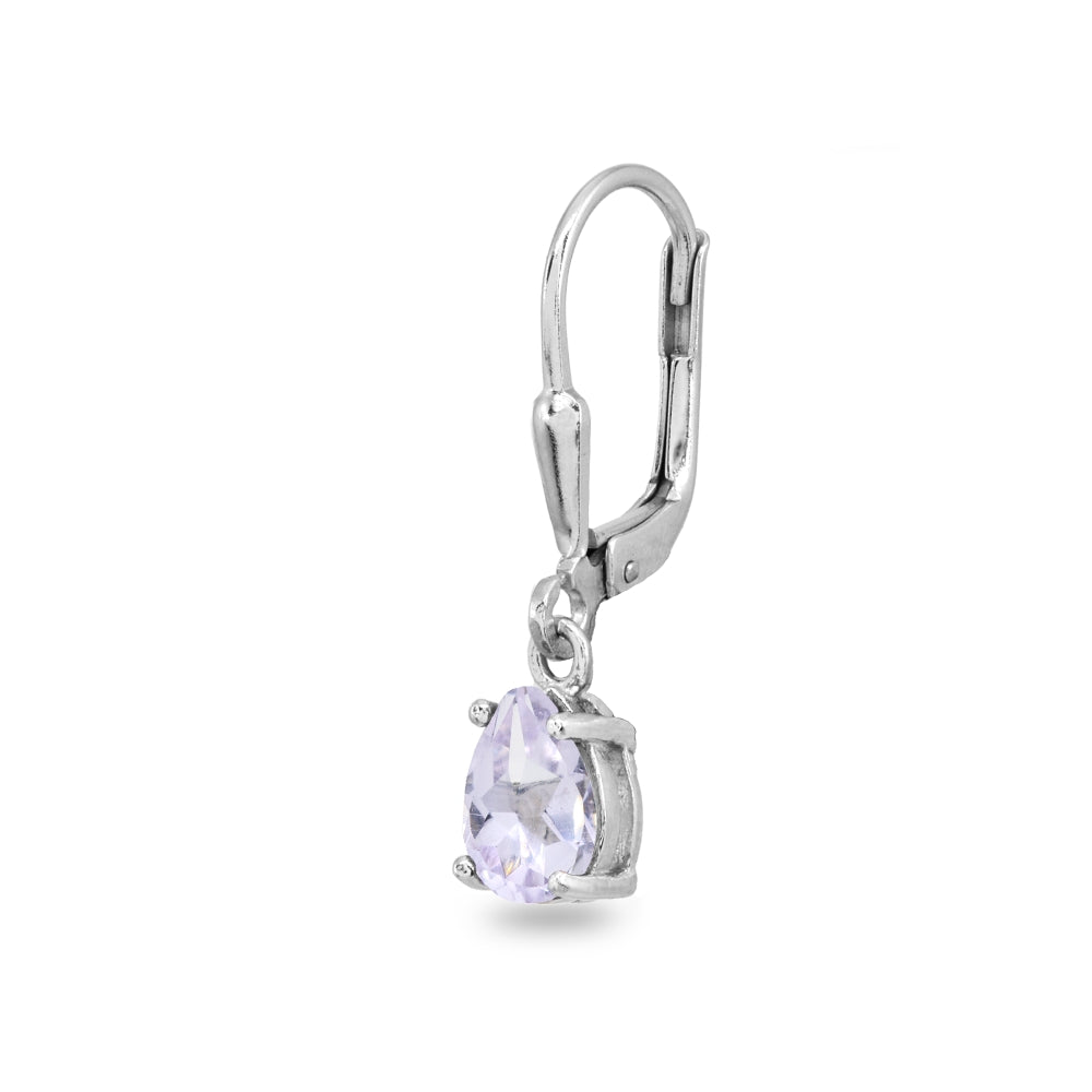 Sterling Silver Light Amethyst 7x5mm Pear-Cut Teardrop Drop Dangle Leverback Earrings-2