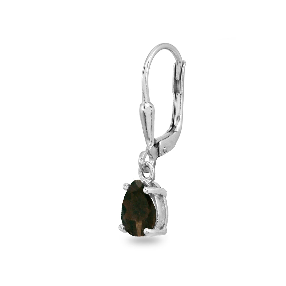 Sterling Silver Smoky Quartz 7x5mm Pear-Cut Teardrop Drop Dangle Leverback Earrings-2