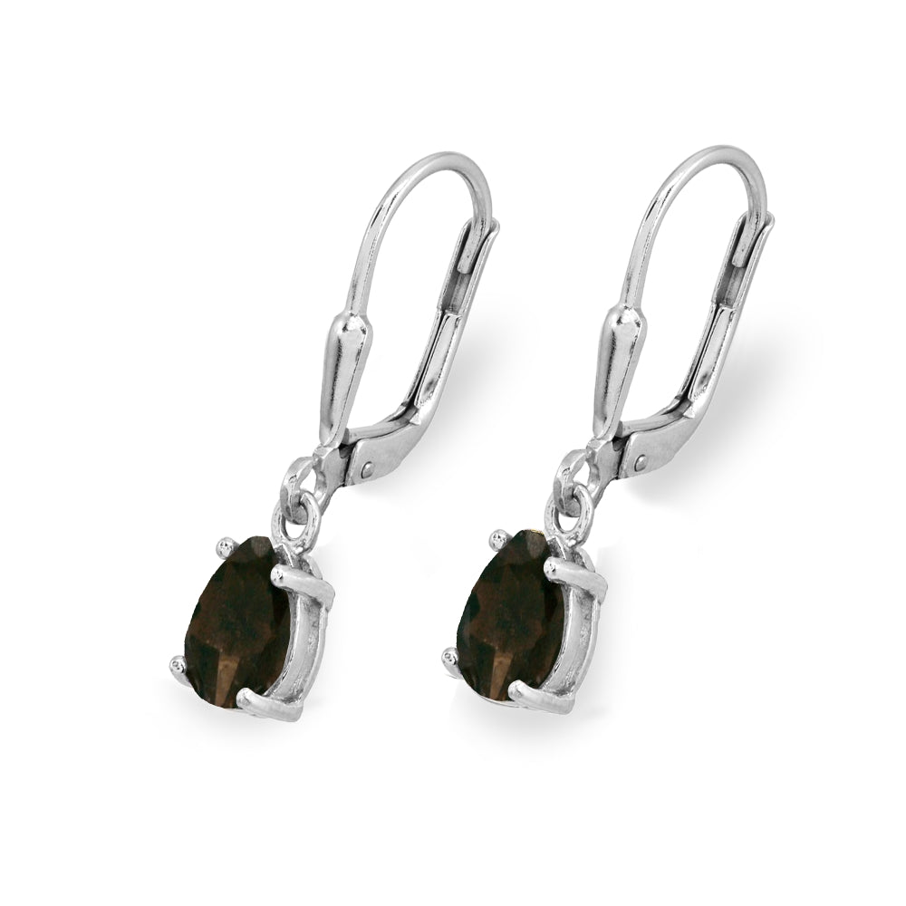 Sterling Silver Smoky Quartz 7x5mm Pear-Cut Teardrop Drop Dangle Leverback Earrings-3