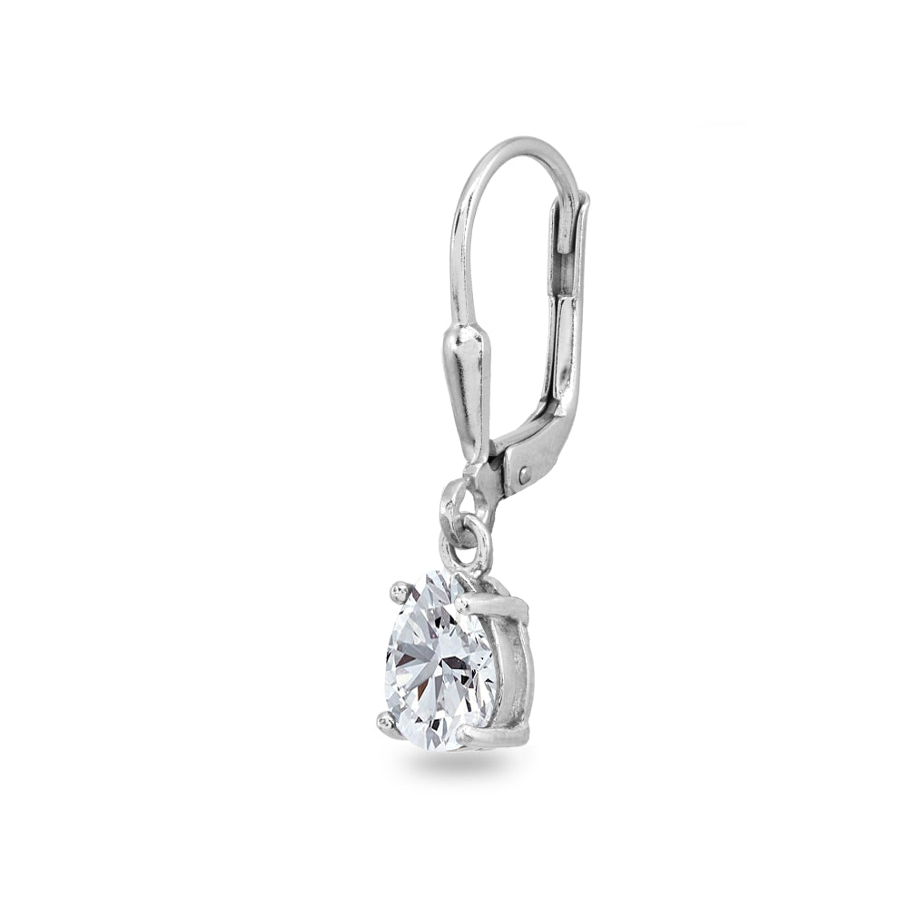 Sterling Silver Cubic Zirconia 7x5mm Pear-Cut Teardrop Drop Dangle Leverback Earrings-2