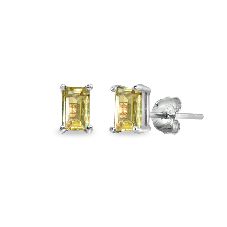 Sterling Silver Citrine 5x3mm Emerald-Cut Solitaire Stud Earrings