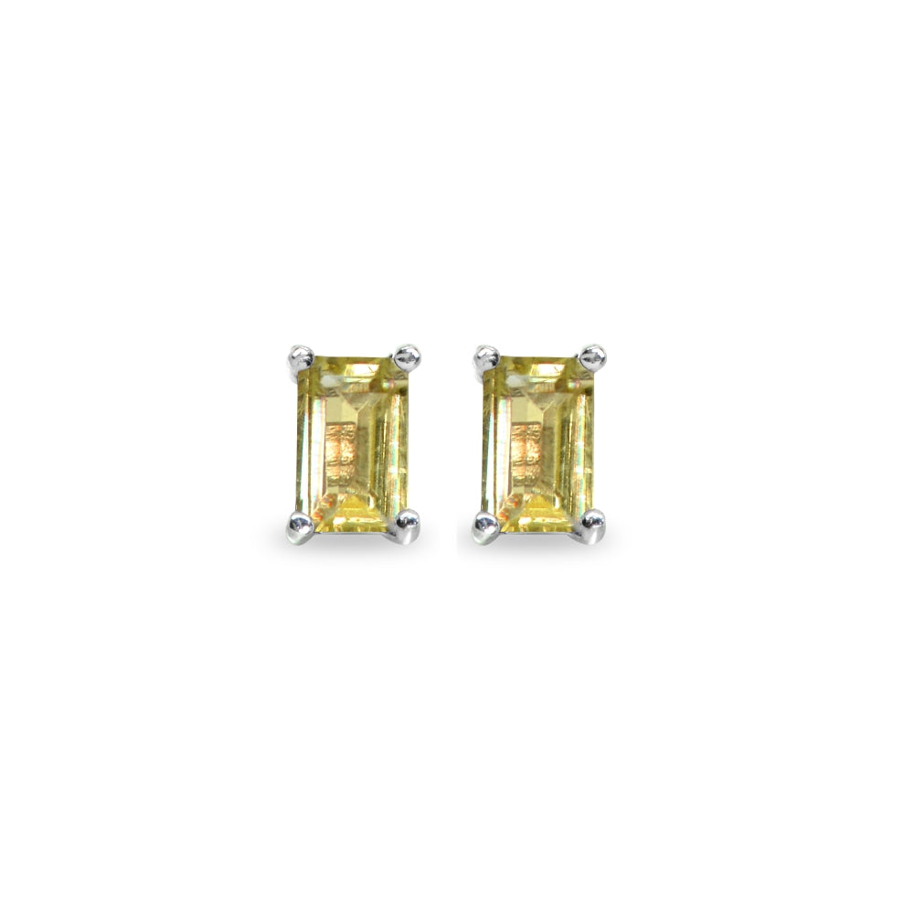 Sterling Silver Citrine 5x3mm Emerald-Cut Solitaire Stud Earrings-2