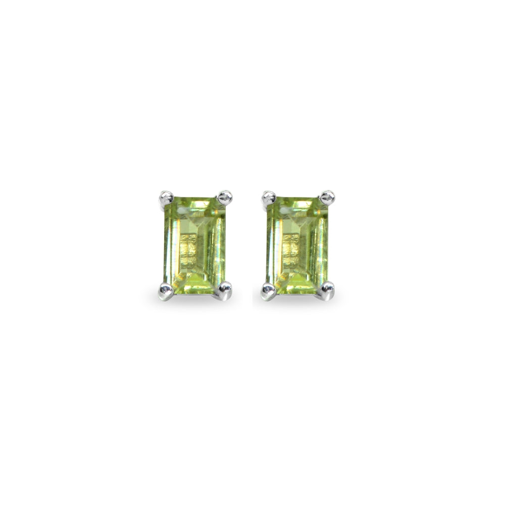 Sterling Silver Peridot 5x3mm Emerald-Cut Solitaire Stud Earrings-2