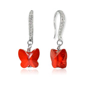 Sterling Silver Ruby Red Butterfly Dangle Earrings Made with Swarovski Crystals