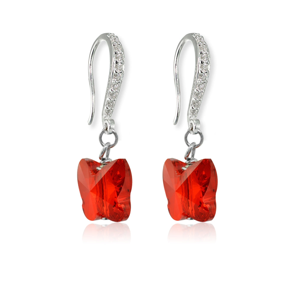 Sterling Silver Ruby Red Butterfly Dangle Earrings Made with Swarovski Crystals-2