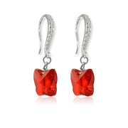 Sterling Silver Ruby Red Butterfly Dangle Earrings Made with Swarovski Crystals