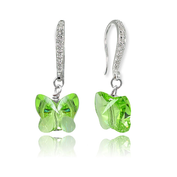 Sterling Silver Light Green Butterfly Dangle Earrings Made with Swarovski Crystals