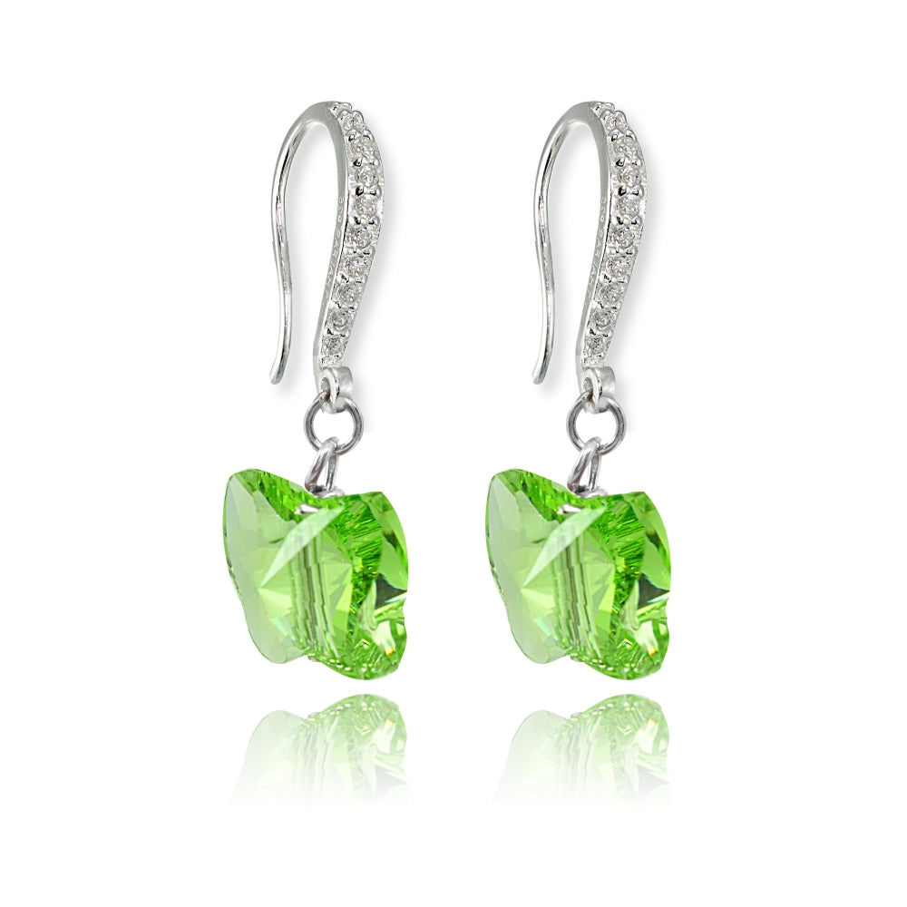 Sterling Silver Light Green Butterfly Dangle Earrings Made with Swarovski Crystals-2