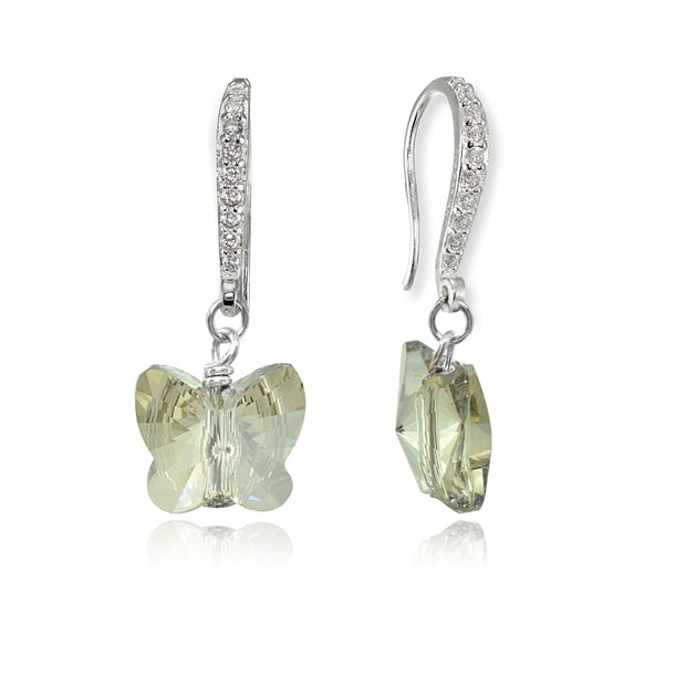 Sterling Silver Shade of Grey Butterfly Dangle Earrings Made with Swarovski Crystals