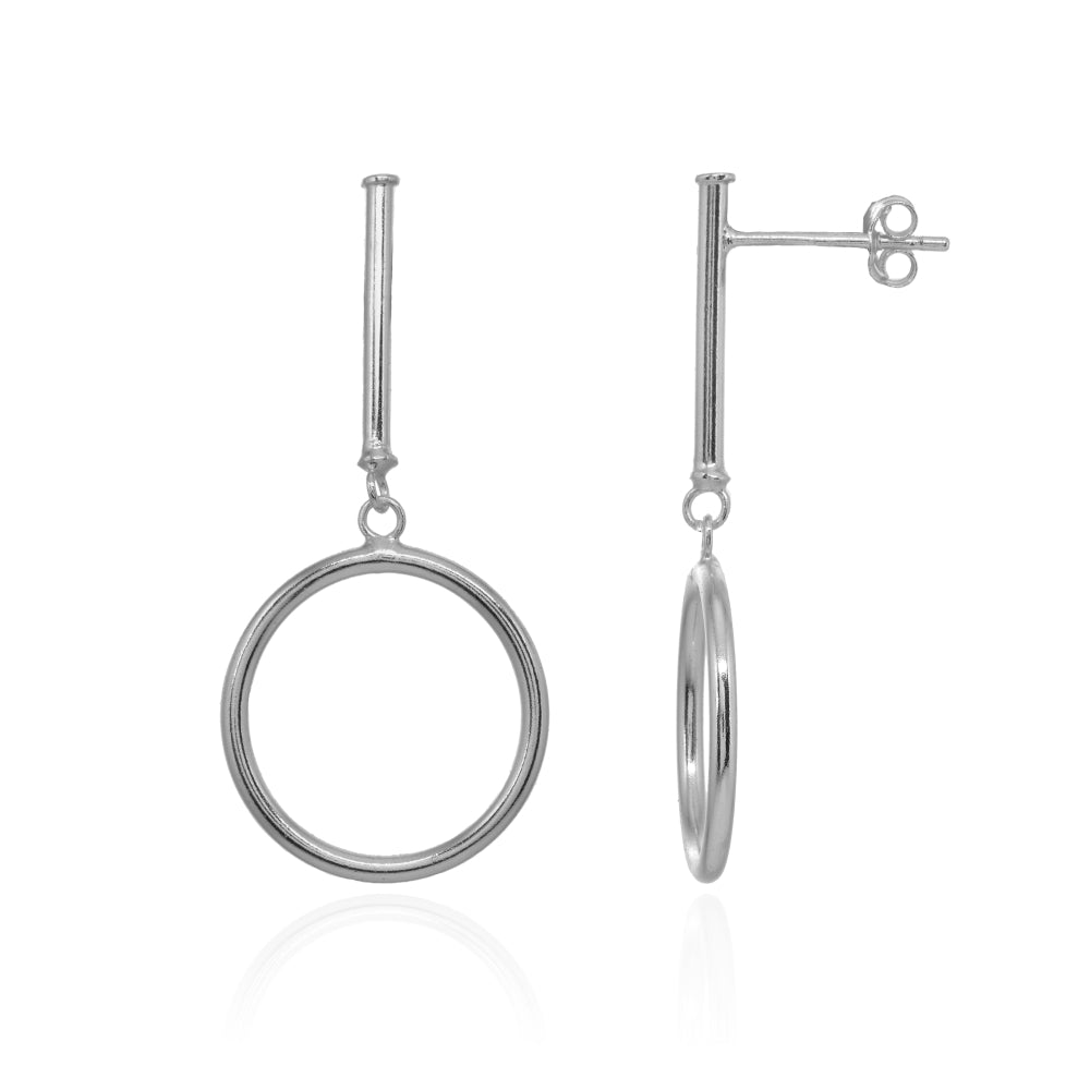 Sterling Silver Polished Dangling Open Circle Hoop Drop Earrings