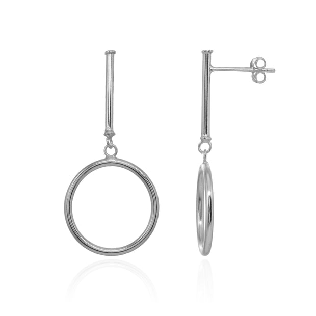 Sterling Silver Polished Dangling Open Circle Hoop Drop Earrings