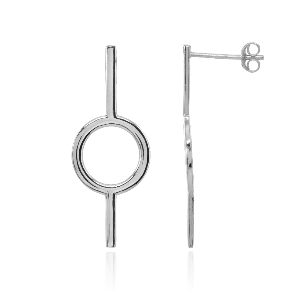 Sterling Silver Polished Bar Open Circle Hoop Drop Earrings