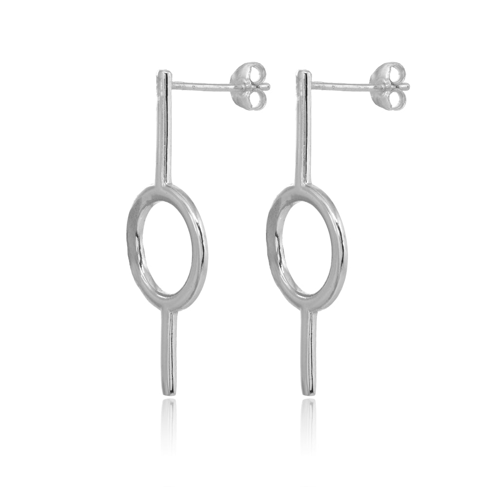 Sterling Silver Polished Bar Open Circle Hoop Drop Earrings-2