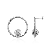 Sterling Silver Polished Open Circle Beaded Frontal Hoop Drop Earrings