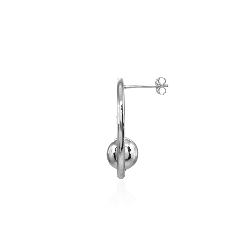 Sterling Silver Polished Open Circle Beaded Frontal Hoop Drop Earrings-2