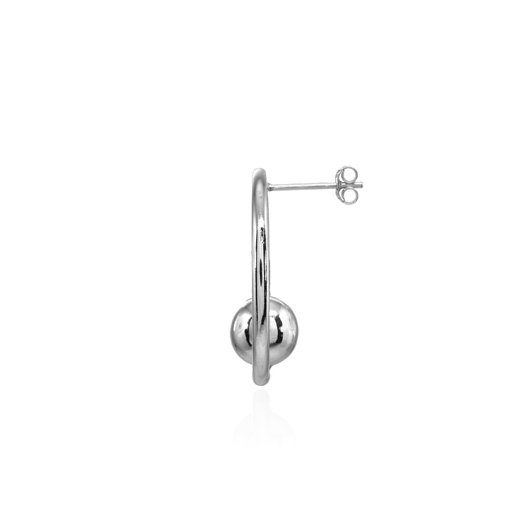 Sterling Silver Polished Open Circle Beaded Frontal Hoop Drop Earrings