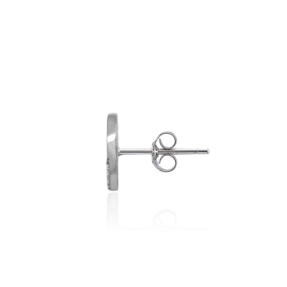 Sterling Silver Polished Round Disk Cubic Zirconia Dainty Stud Earrings-2