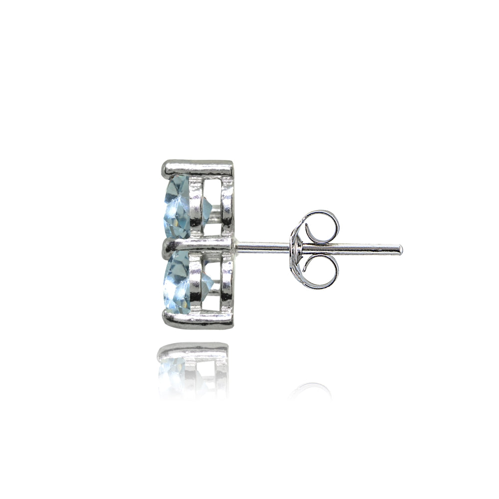 Sterling Silver Three Stone Round Blue Topaz Cluster Triangle Stud Earrings-2