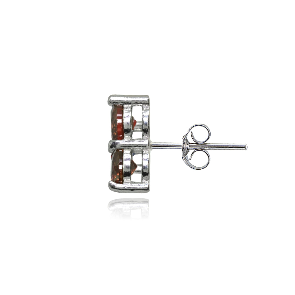 Sterling Silver Three Stone Round Garnet Cluster Triangle Stud Earrings-2