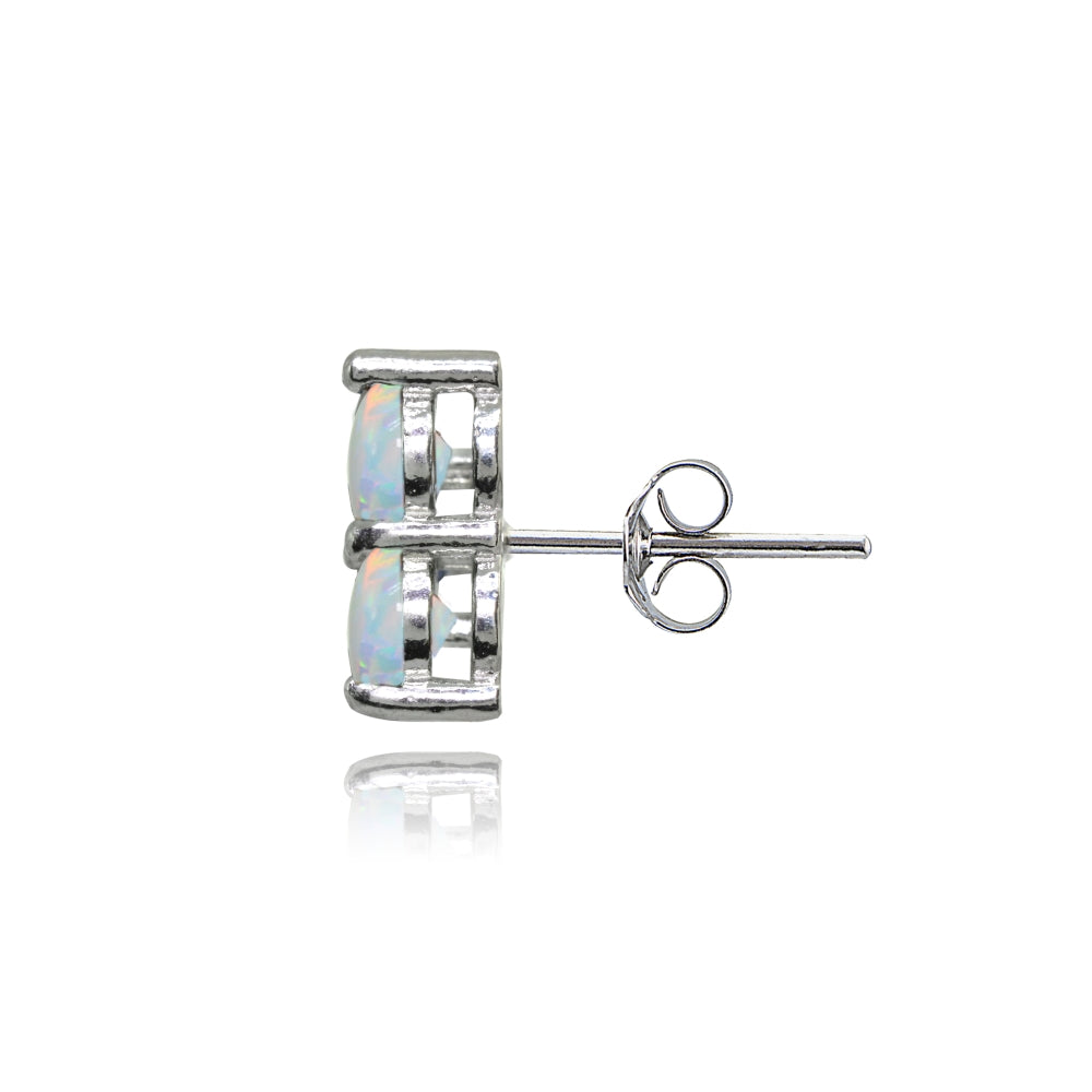 Sterling Silver Three Stone Round Created White Opal Cluster Triangle Stud Earrings-2